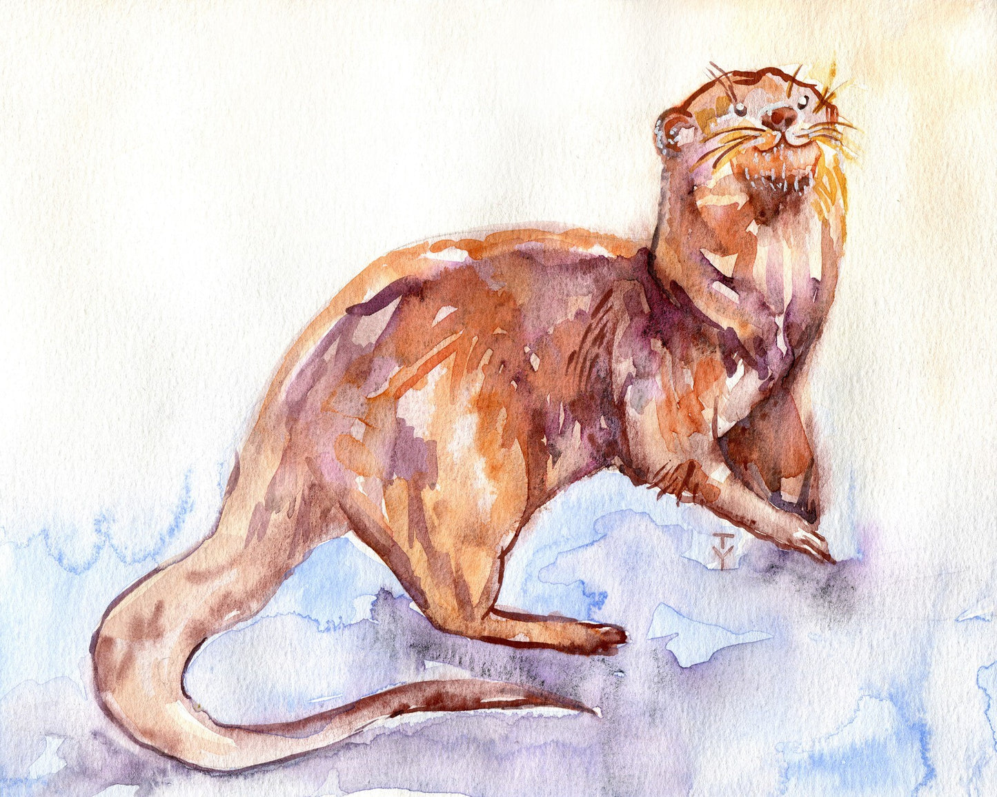 ORIGINAL art WATERCOLOR painting Otter Animal wall art Pet artwork 8x10"