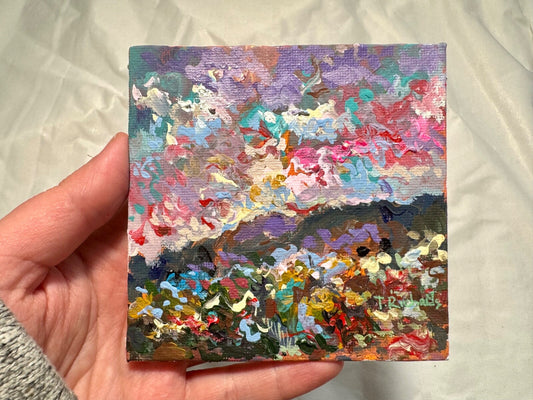 Wildflower field Original art Landscape flower floral Acrylic Painting 4x4”