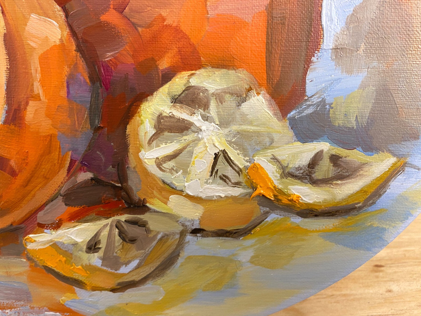 Oil painting ORIGINAL art Orange lemon fruit Citrus Oval artwork 11x14"