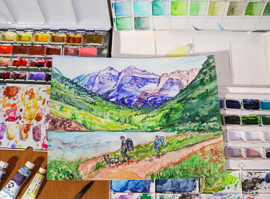 Maroon Lake painting painting ORIGINAL art watercolor on paper 8x10"