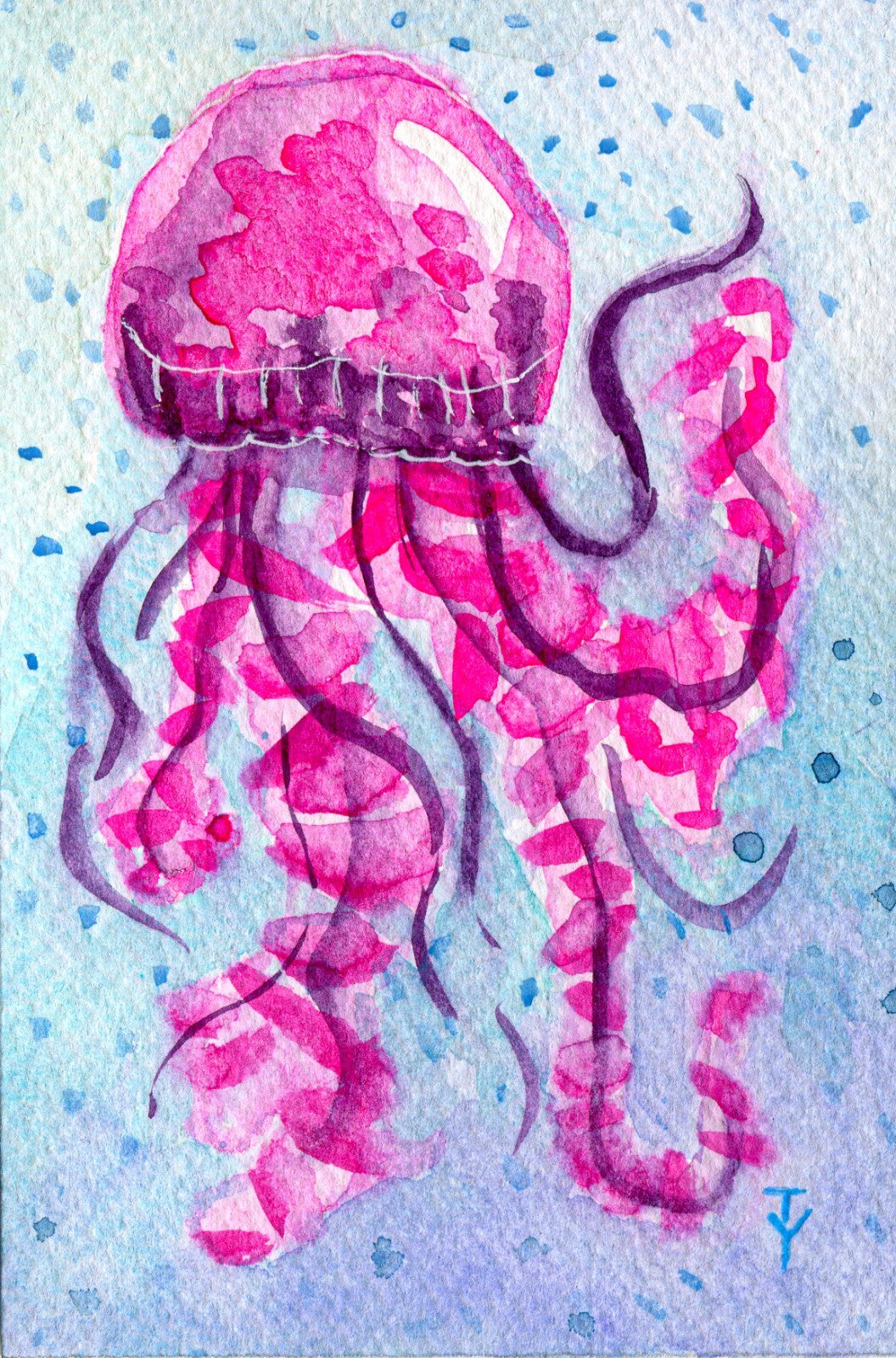 WATERCOLOR painting ORIGINAL art Jellyfish small artwork Sea life fish 4x6"