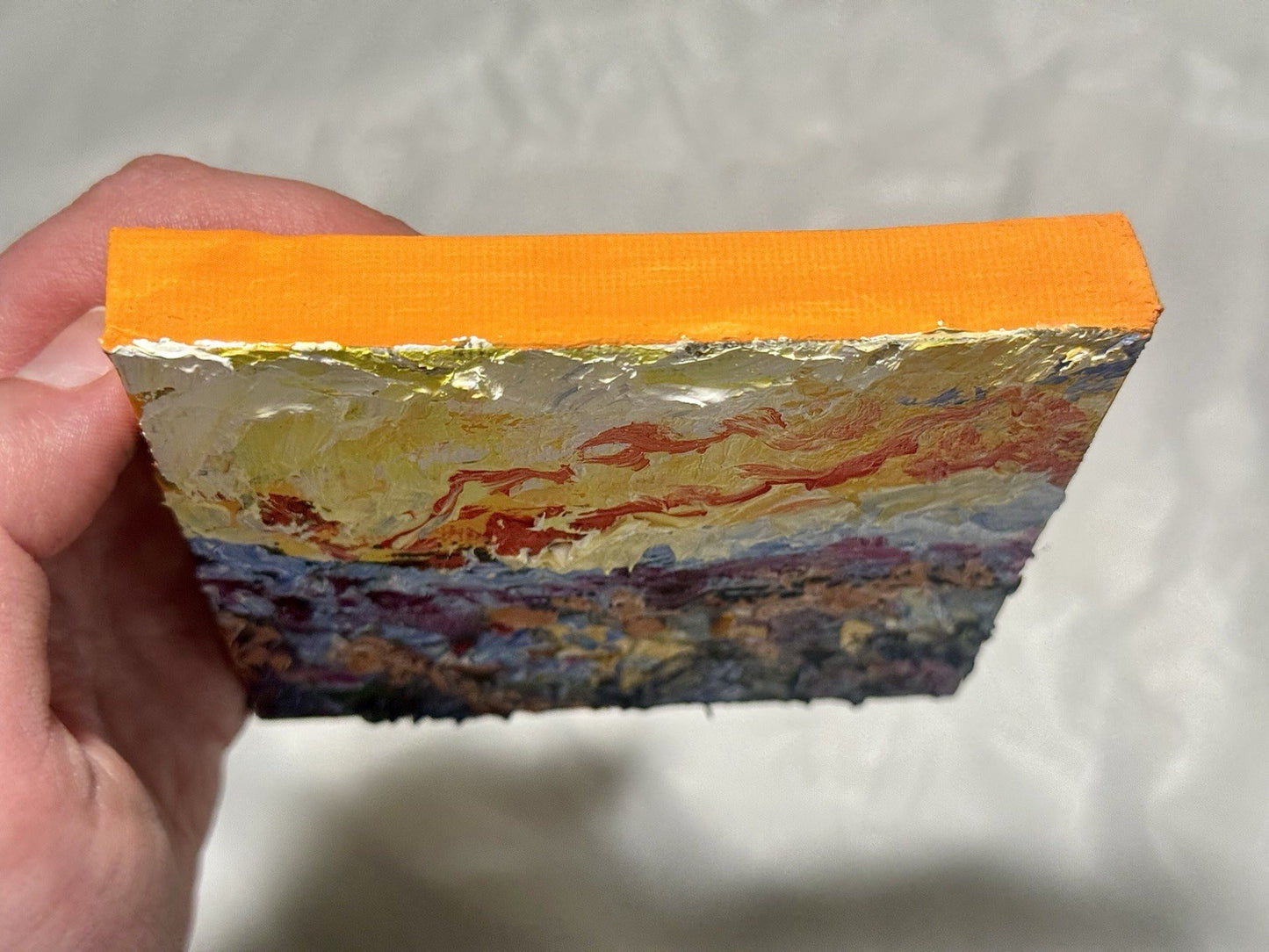 Oil painting ORIGINAL art Abstract Sunrise Wildflower Field Landscape Signed 4x4