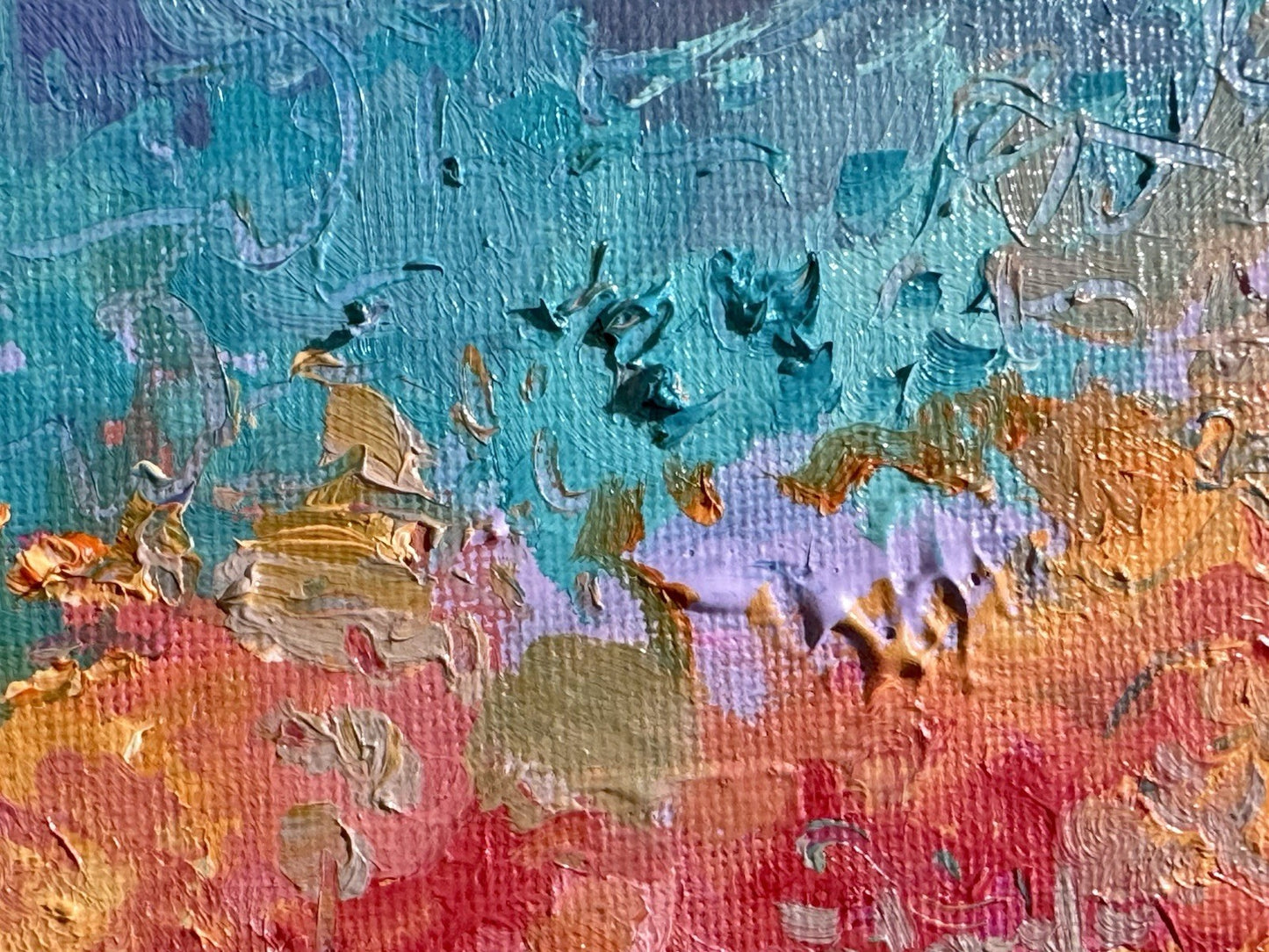 Oil painting ORIGINAL art Landscape sunset Sky Cloud wildflower field Floral 6x6