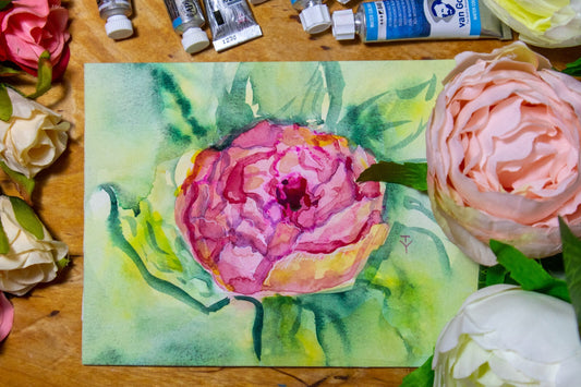 Watercolor painting ORIGINAL art Peony wall art Flower floral peonies 5x7"