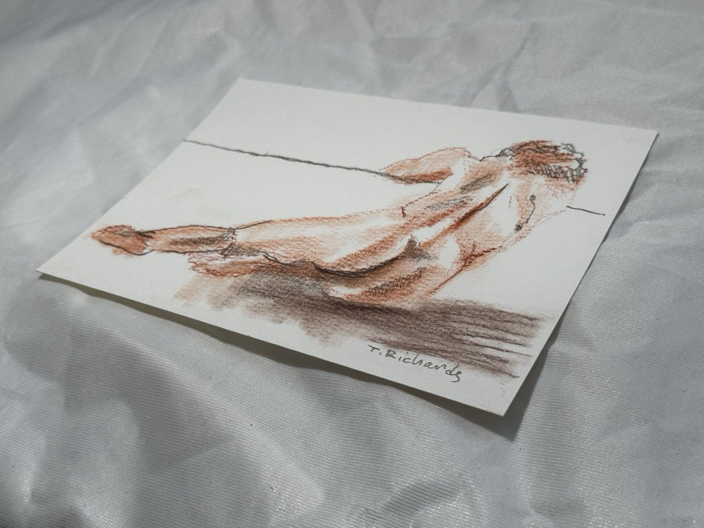 Soft pastels painting ORIGINAL art Figurative Naked Woman Nude Signed 5x7"