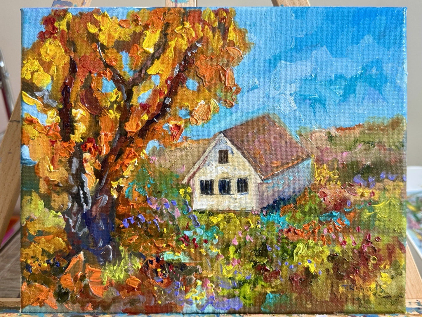 Oil painting ORIGINAL art Countryside Farmhouse artwork Fall landscape 8x10”