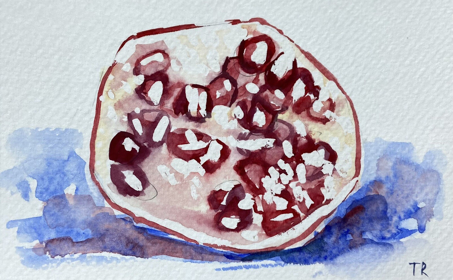 WATERCOLOR painting ORIGINAL art Pomegranate fruit artwork Food wall art 4x6"