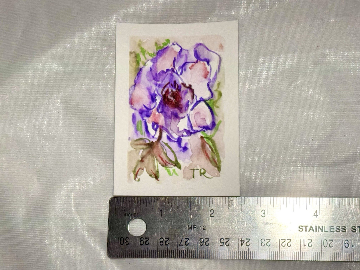 ACEO Watercolor Wild Rose ORIGINAL Art ATC Painting Miniature Flower 2.5x3.5"