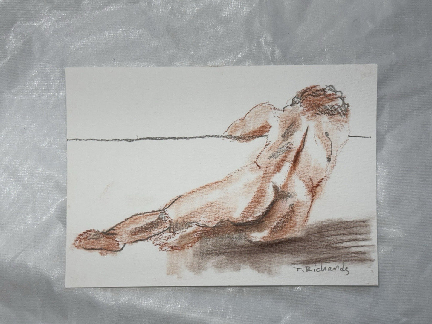 Soft pastels painting ORIGINAL art Figurative Naked Woman Nude Signed 5x7"