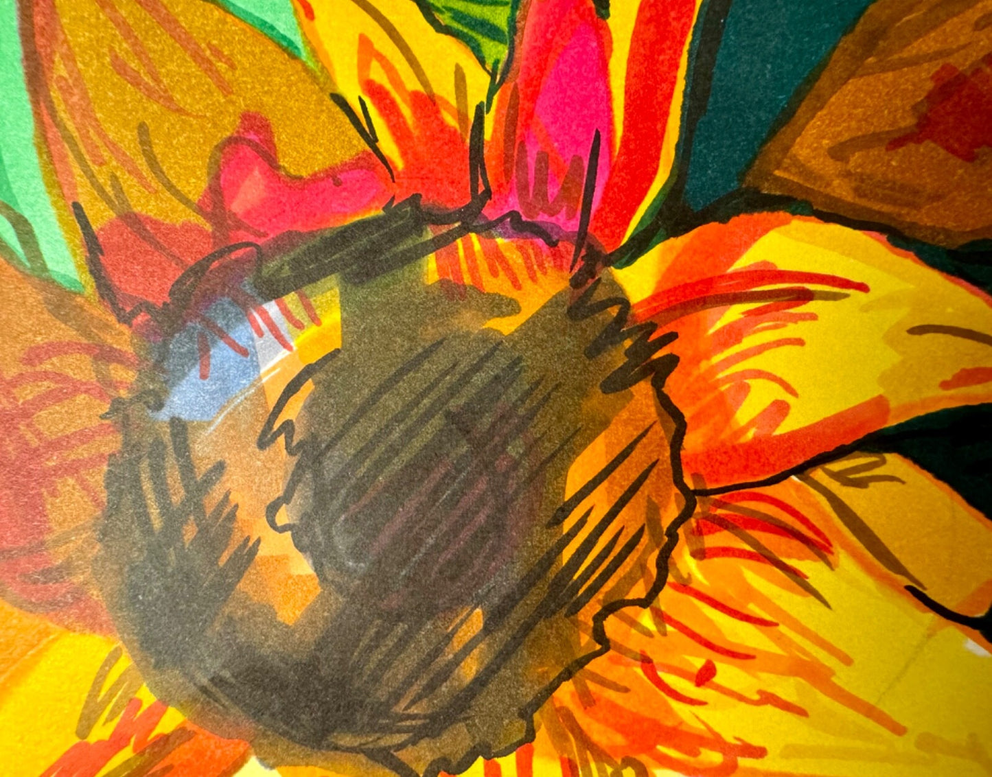 Sunflowers painting ORIGINAL art Flower floral Markers on thin paper signed 8x10