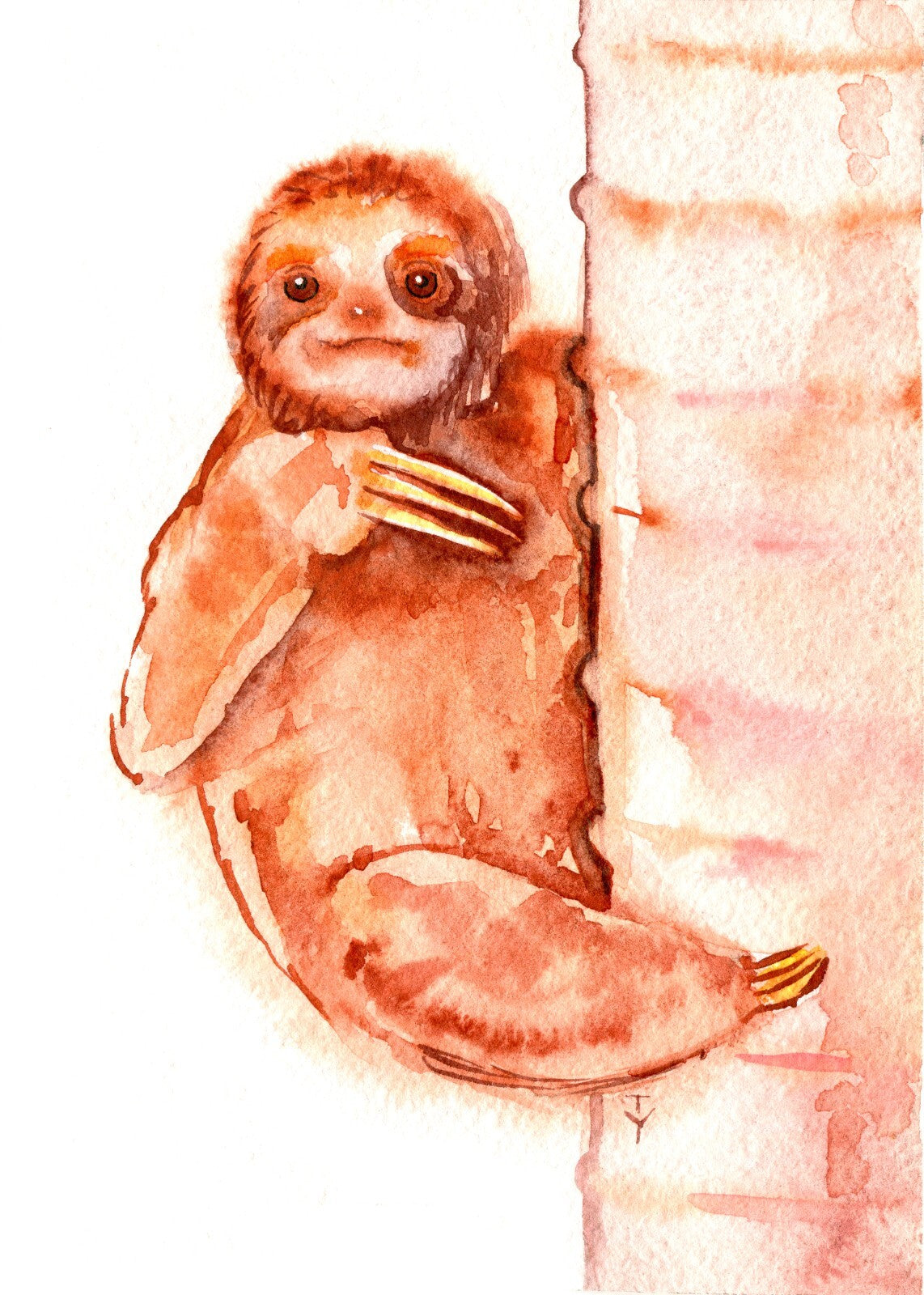 WATERCOLOR Painting ORIGINAL Art Sloth Animal Artwork Small Wall Art 5x7"