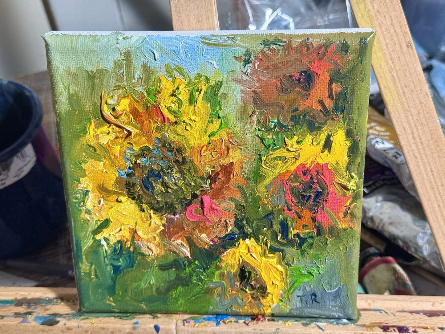 Sunflower Oil painting ORIGINAL art floral Flower artwork Still Life Artwork 6x6