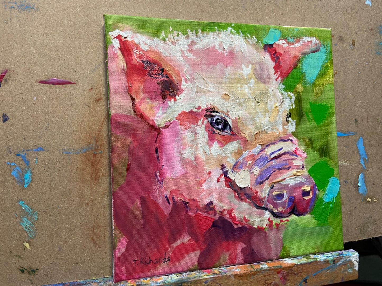 Oil painting Pig ORIGINAL art piglet Oil artwork Farm animal 8x8"