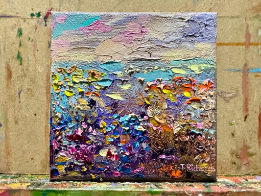 Wildflowers Oil painting ORIGINAL art Lupine floral field artwork Landscape 6x6"