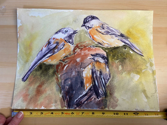 Chickadee Painting WATERCOLOR Bird ORIGINAL Nest Art Artwork Wall Art