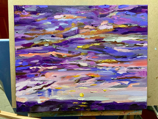 Oil painting ORIGINAL art Ocean seascape wall art Sunset night sky artwork 16x20