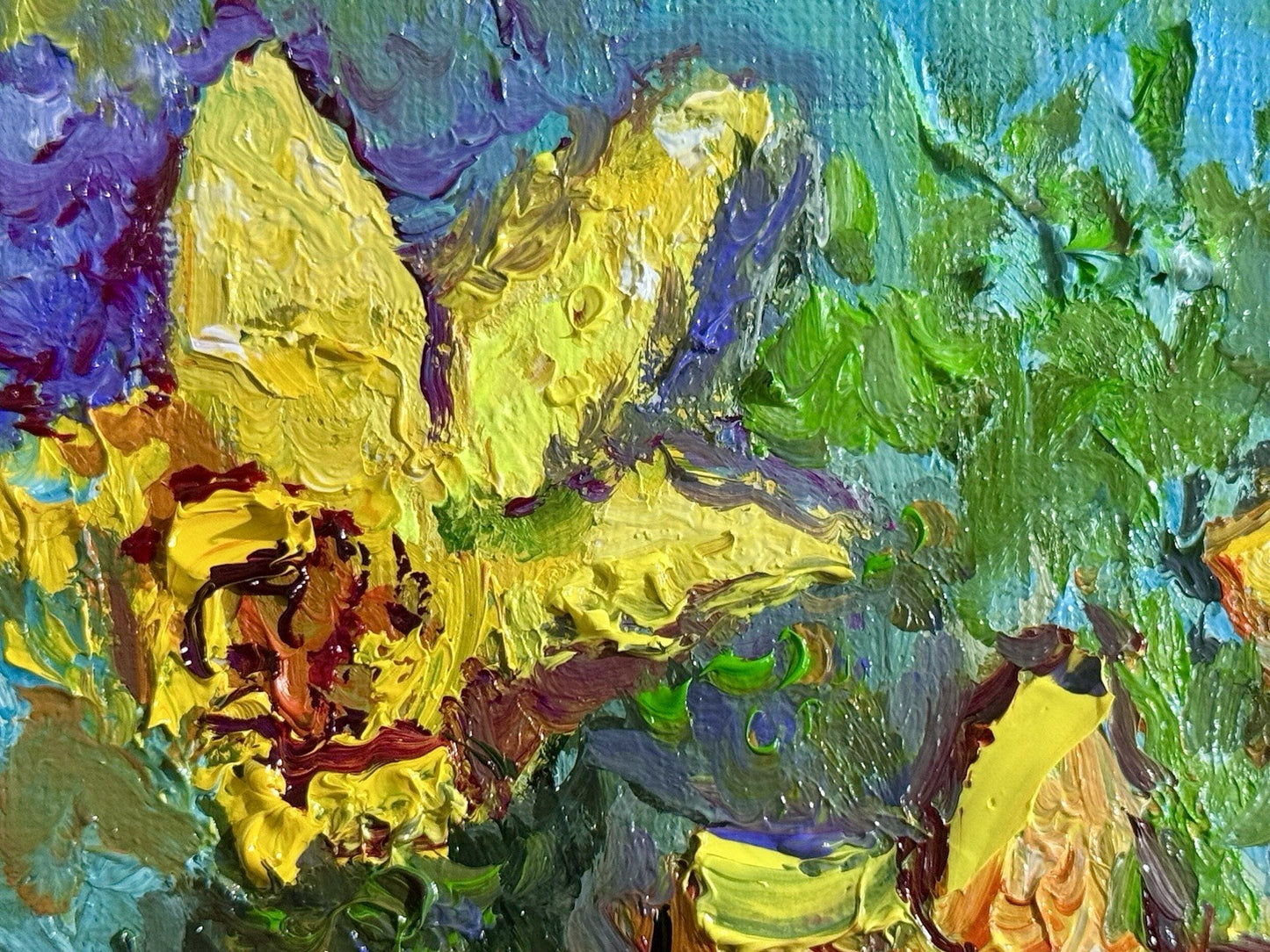 Oil painting ORIGINAL art Yellow Daffodil Flower Floral Nature Still Life 6x6”