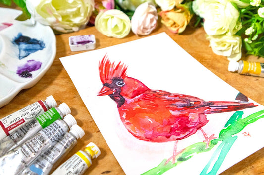 WATERCOLOR Painting ORIGINAL Art Northern Cardinal Bird Artwork wall art 5x7"