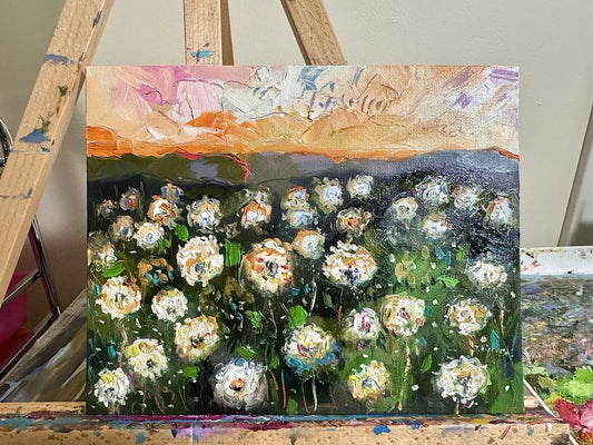 Oil painting ORIGINAL art Dandelion Wildflower Field Flower landscape 8x10