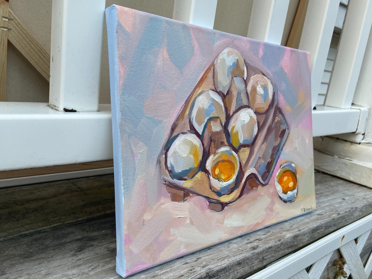 ORIGINAL art oil painting Eggs carton art still life artwork food breakfast 9x12