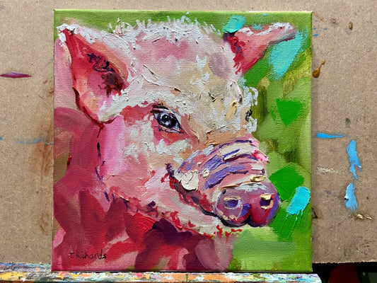 Oil painting Pig ORIGINAL art piglet Oil artwork Farm animal 8x8"