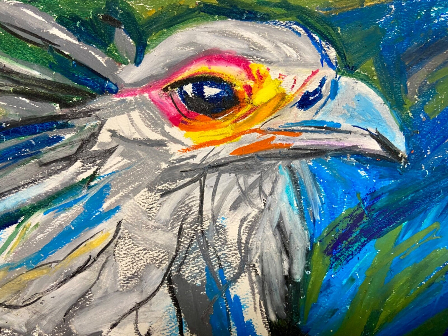 ORIGINAL art oil pastel on paper painting Eagle wall art bird artwork 9x12”