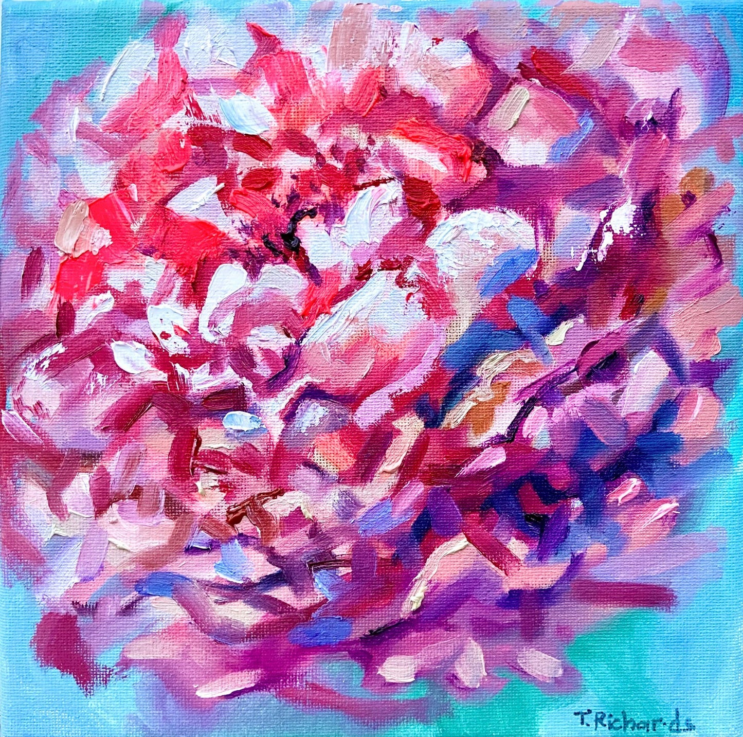 Oil painting Flower ORIGINAL art Peony artwork floral wall art on canvas 8x8"