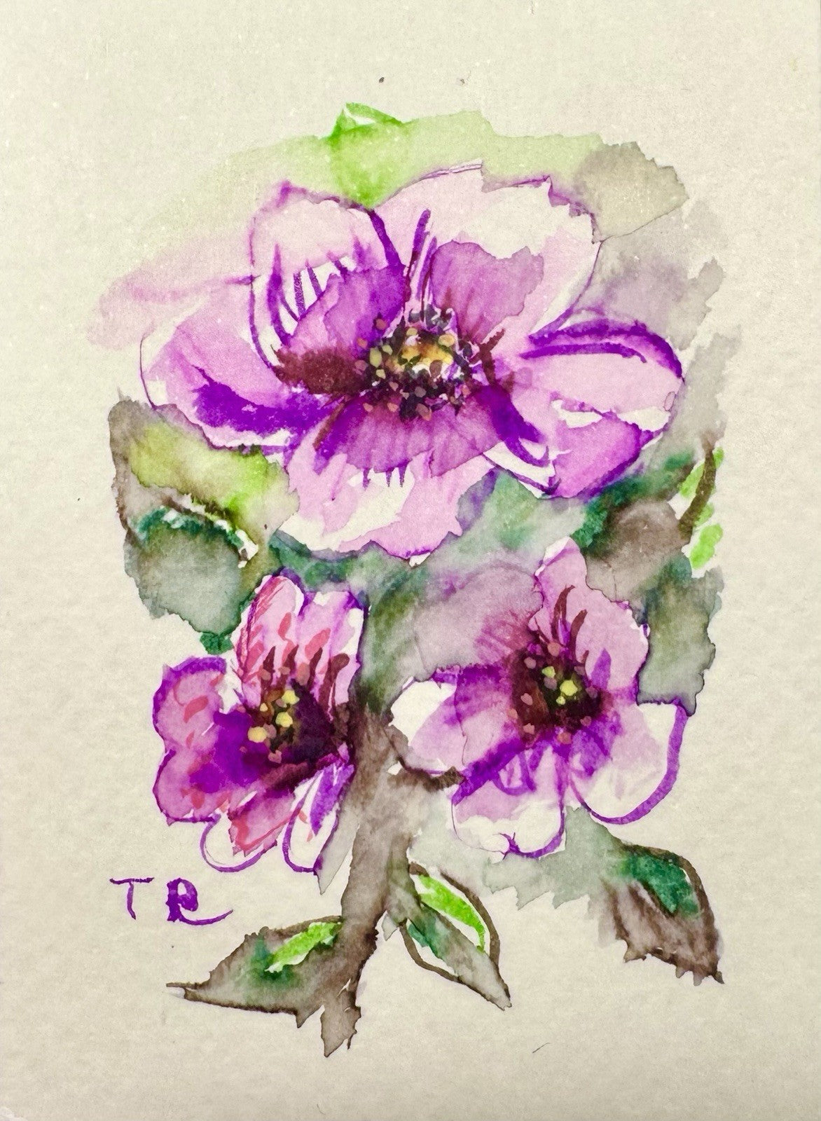 ACEO Watercolor Forget-me-nots ORIGINAL Art ATC Painting Flower Floral 2.5x3.5