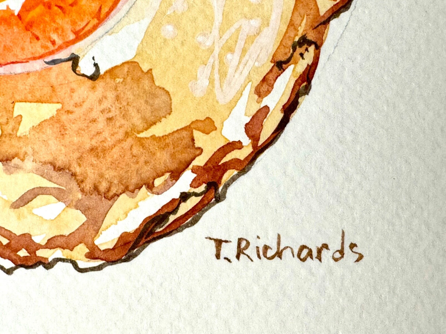 Fried egg ORIGINAL art Watercolor painting Still life food kitchen artwork 6x6"