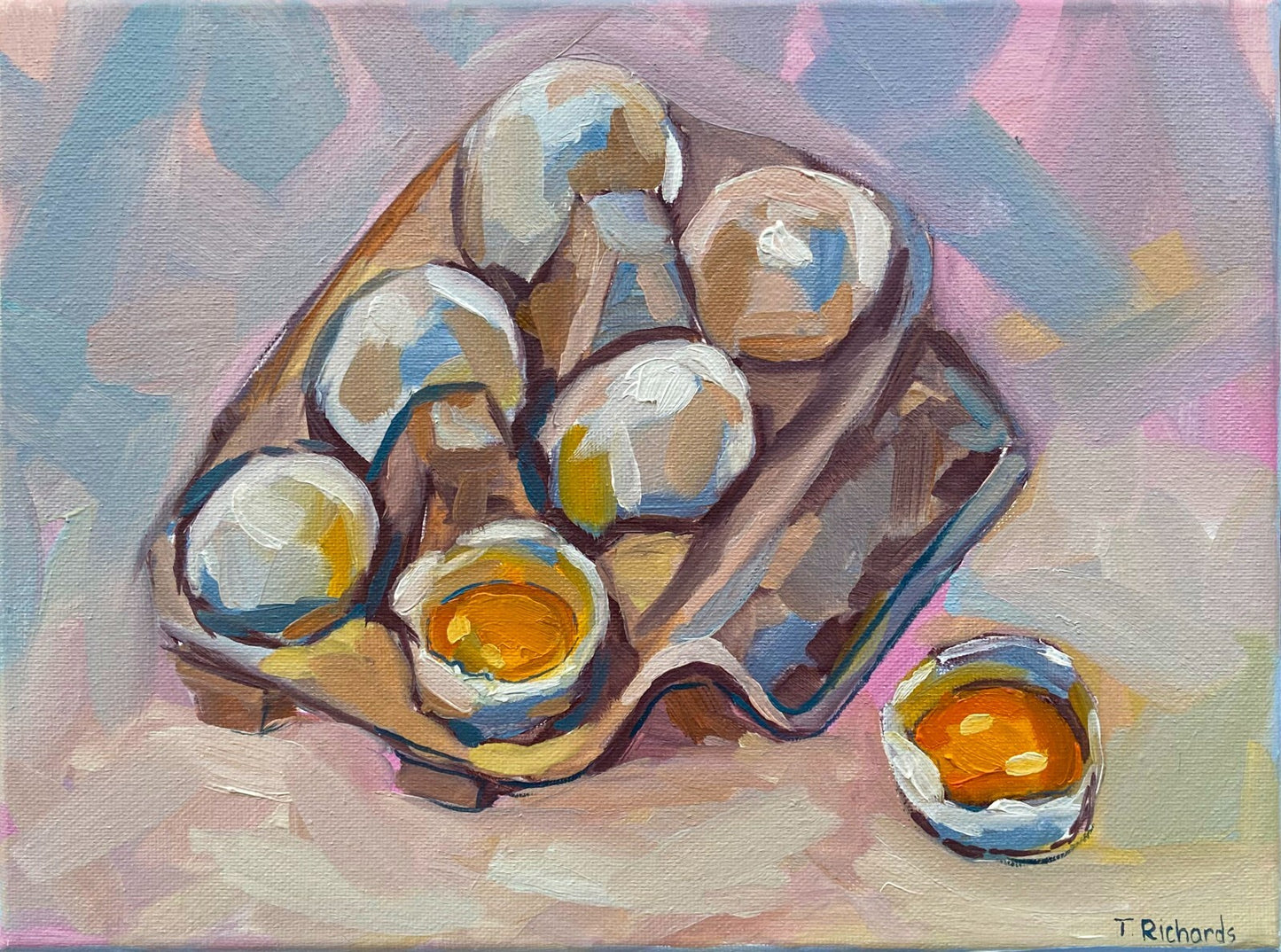 ORIGINAL art oil painting Eggs carton art still life artwork food breakfast 9x12