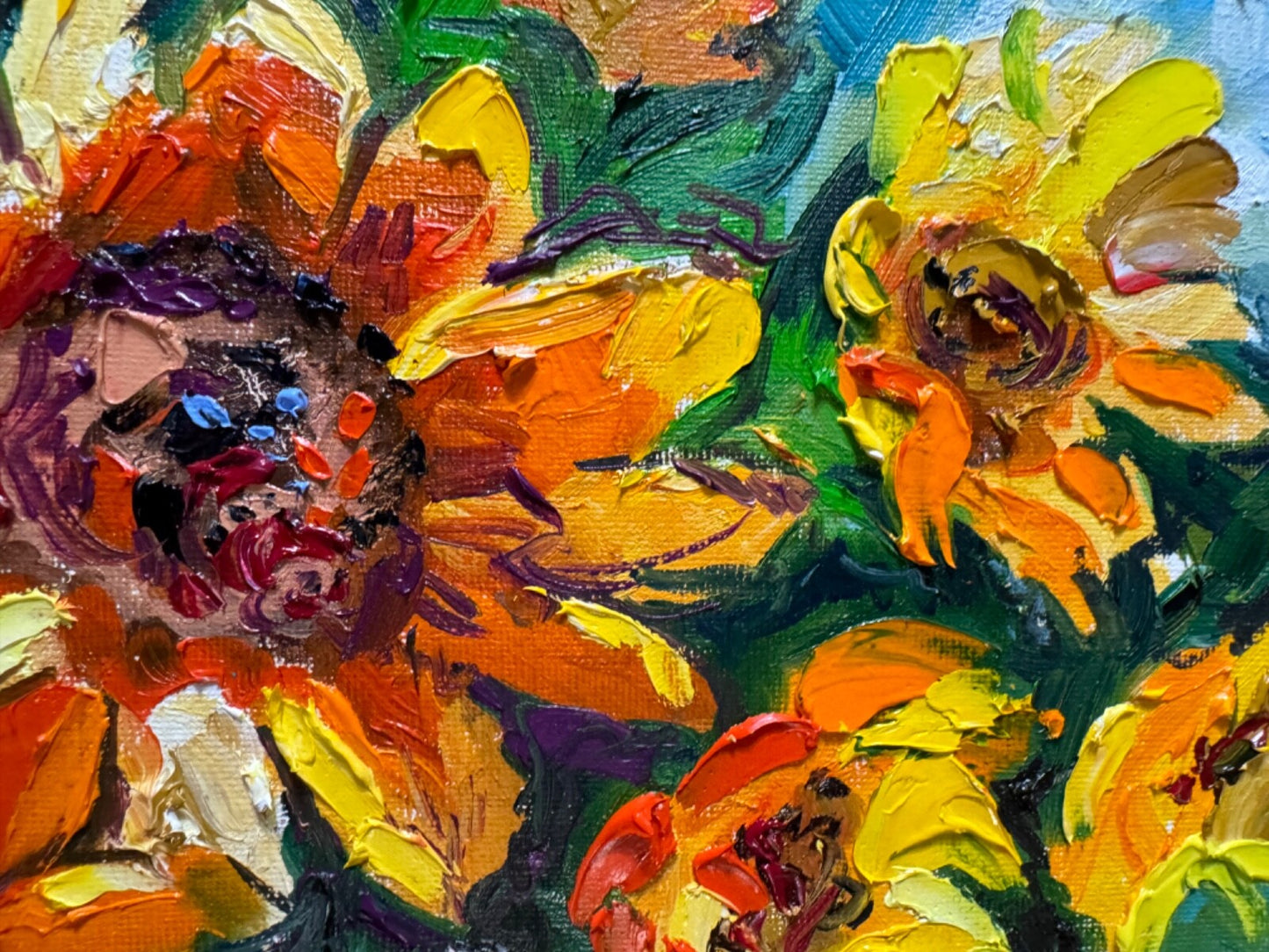 Oil painting ORIGINAL art Sunflower Flower Bouquet floral artwork signed 12x16"