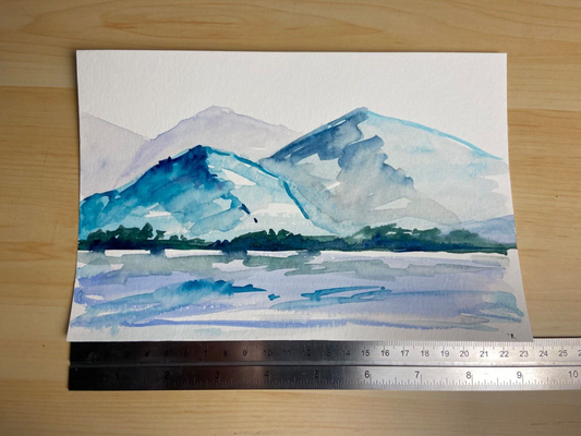 Watercolor painting ORIGINAL art Seascape Mountain river landscape ocean lake