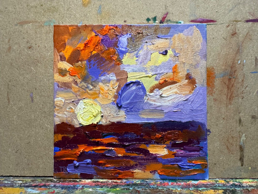 Ocean Oil painting ORIGINAL art Seascape artwork small sunset landscape 6x6"