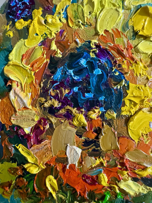 ORIGINAL Art oil painting Sunflower Flower Wall Art floral Oval Canvas 5x7"