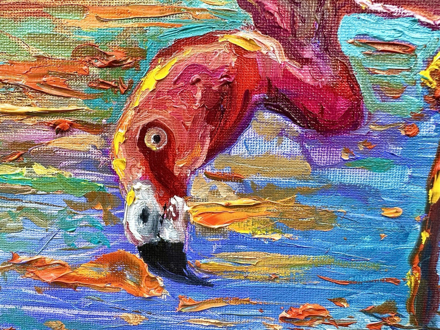 Oil painting ORIGINAL art Flamingo Sunset Ocean landscape Seascape Signed 12x16"