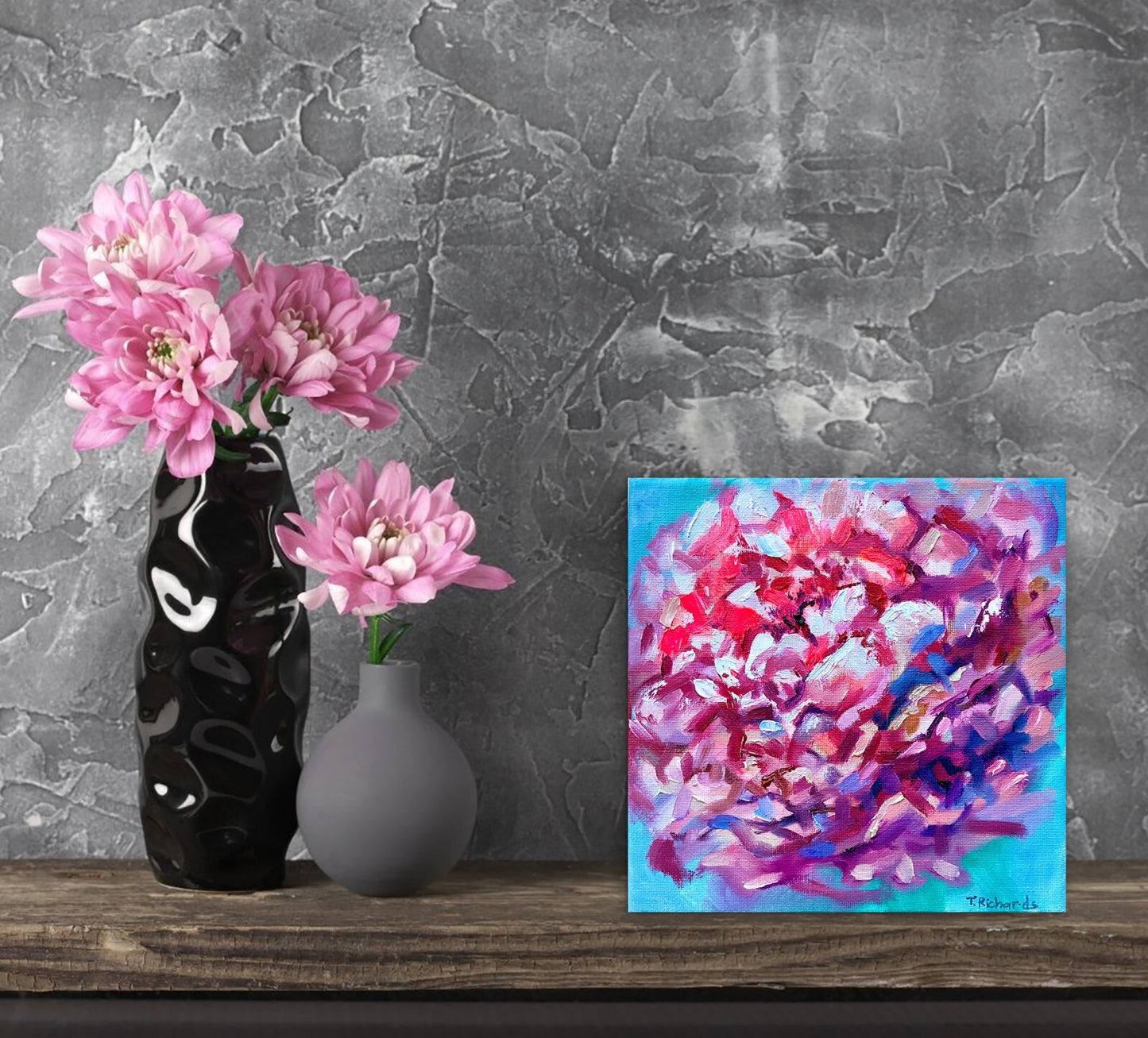 Oil painting Flower ORIGINAL art Peony artwork floral wall art on canvas 8x8"