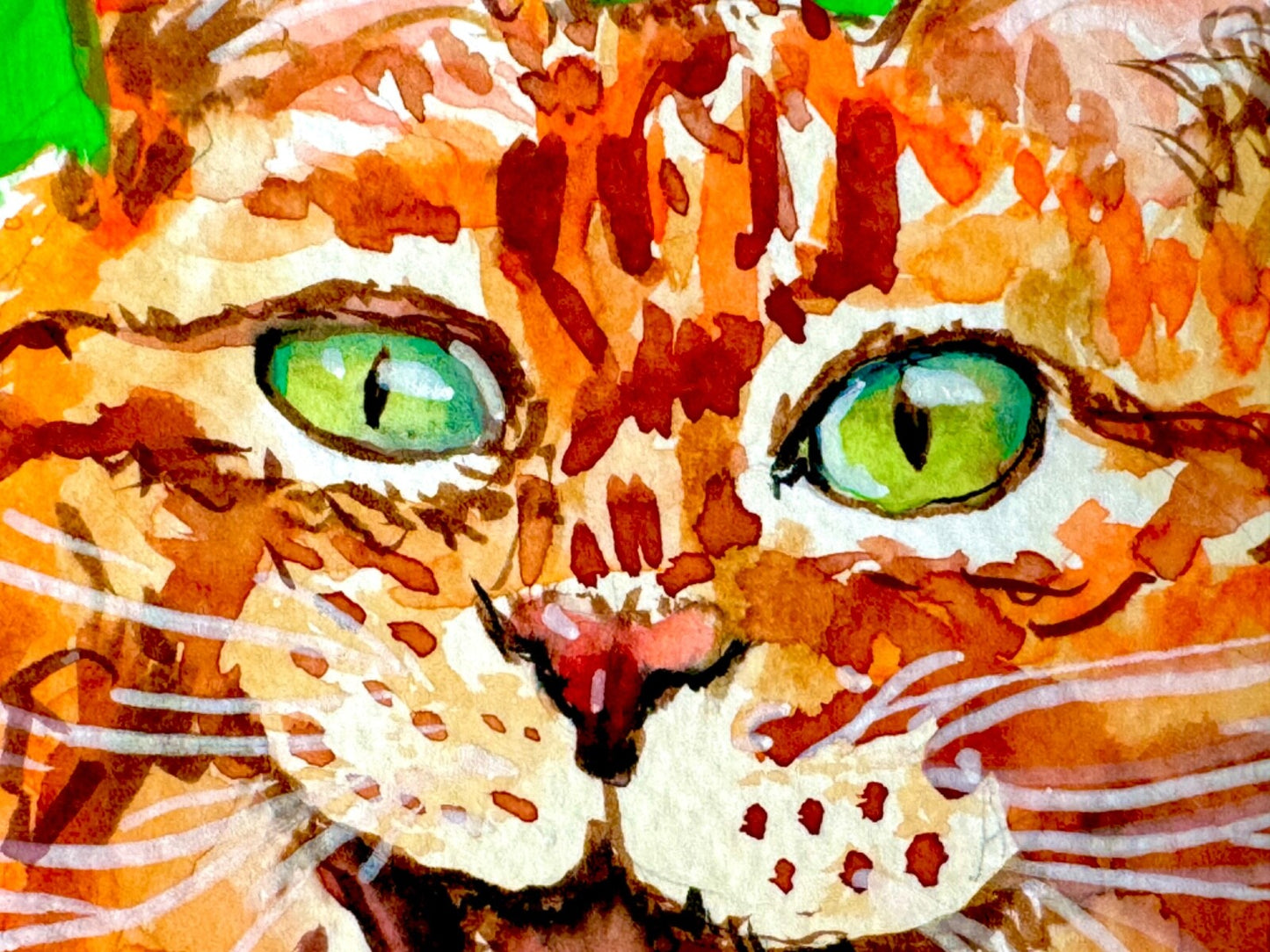 ORIGINAL Art WATERCOLOR Painting Red tabby cat Pet animal portrait Artwork 5x7"