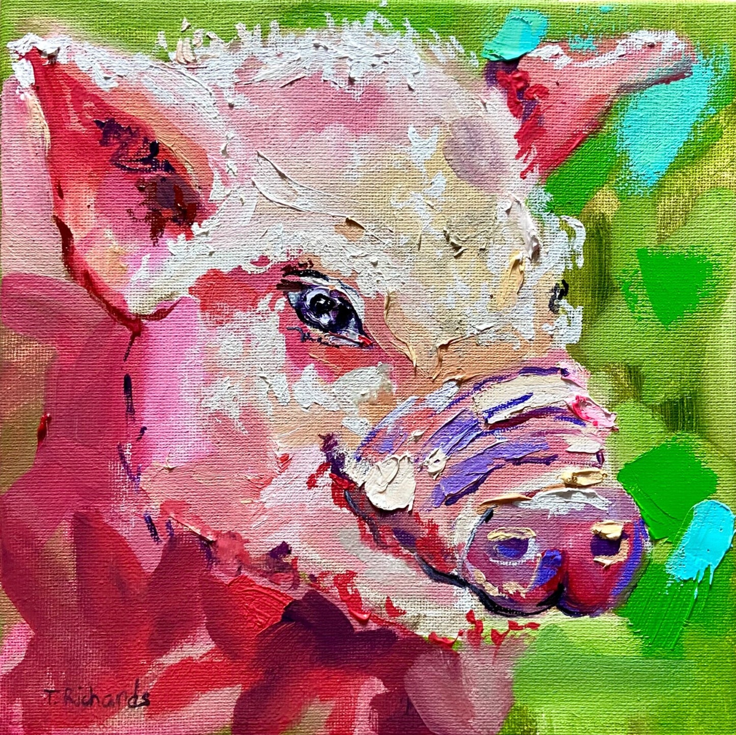 Oil painting Pig ORIGINAL art piglet Oil artwork Farm animal 8x8"