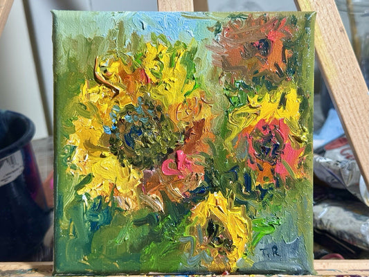Sunflower Oil painting ORIGINAL art floral Flower artwork Still Life Artwork 6x6