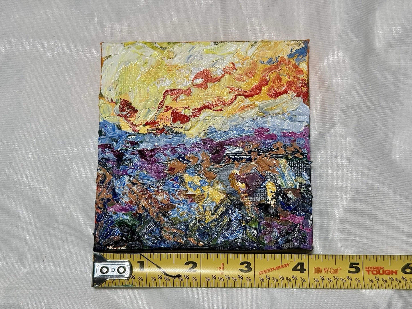 Oil painting ORIGINAL art Abstract Sunrise Wildflower Field Landscape Signed 4x4