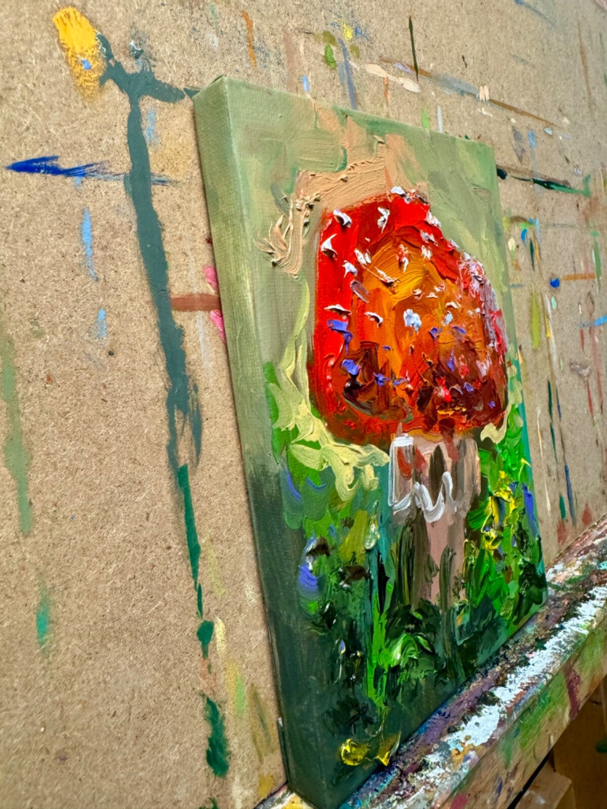 Red mushroom Oil painting ORIGINAL art Fly agaric Amanita forest artwork 5x7