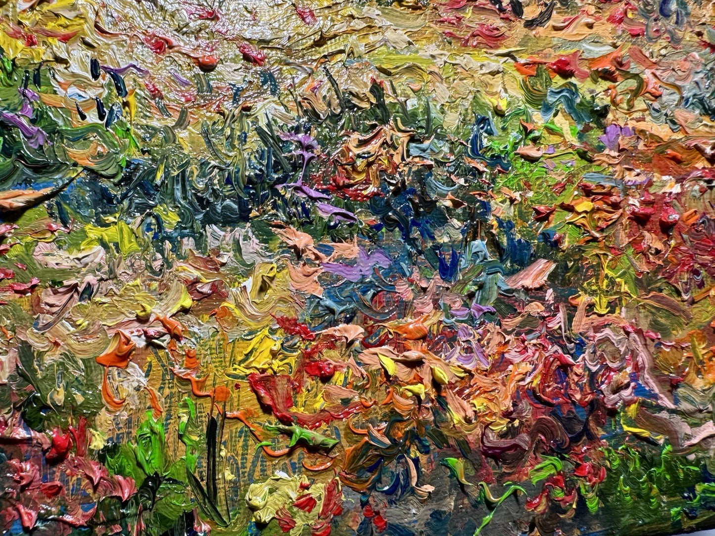 Oil painting ORIGINAL art field Windflower artwork Landscape flowers Forest 8x10