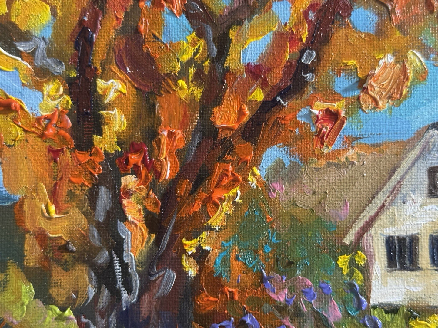 Oil painting ORIGINAL art Countryside Farmhouse artwork Fall landscape 8x10”
