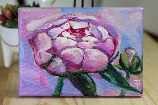ORIGINAL Art oil painting Peony art Flower Wall Art floral artwork Peonies 5x7"