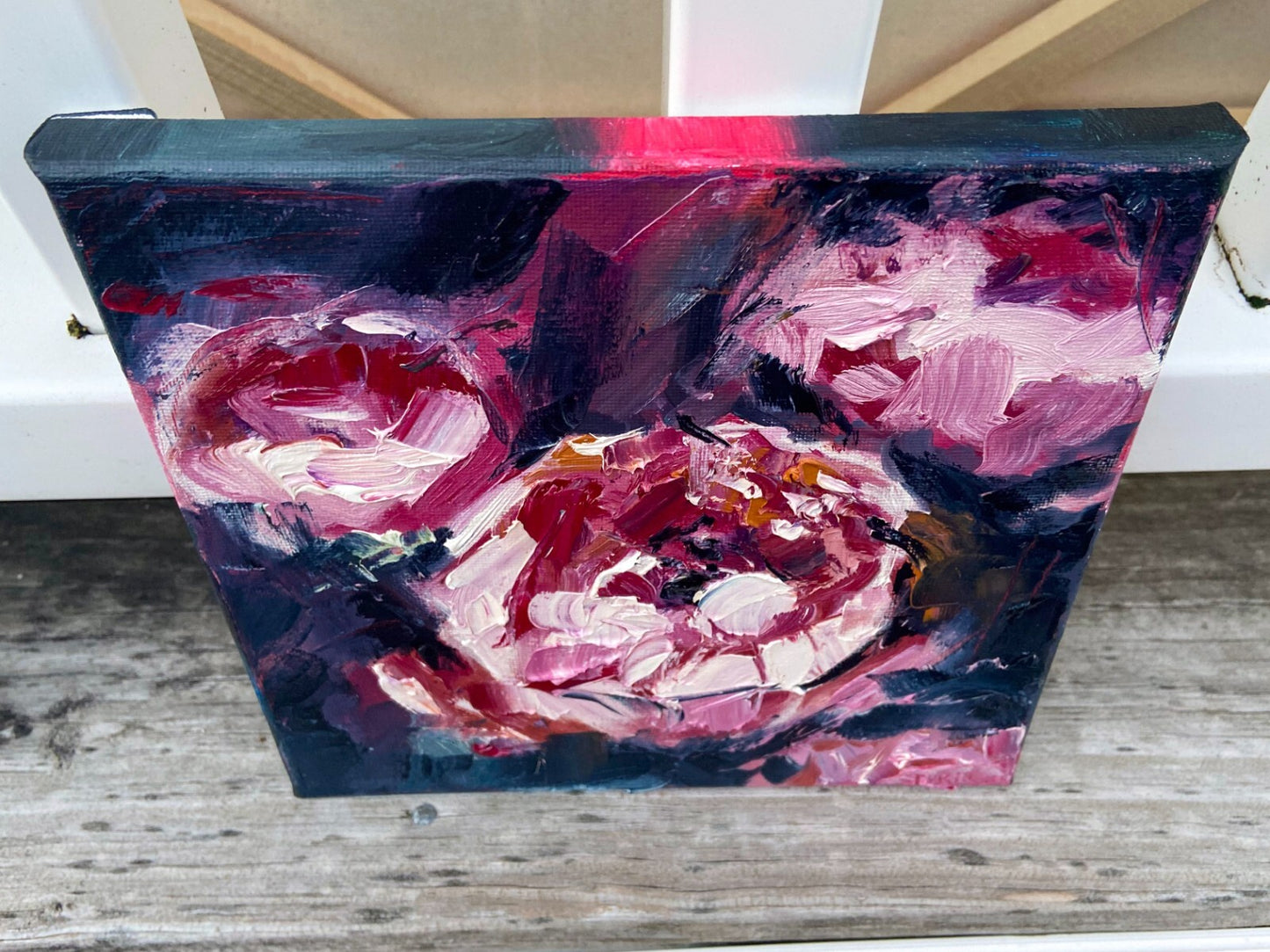 Oil painting ORIGINAL art Peony artwork small flower floral oil on canvas 8x8"