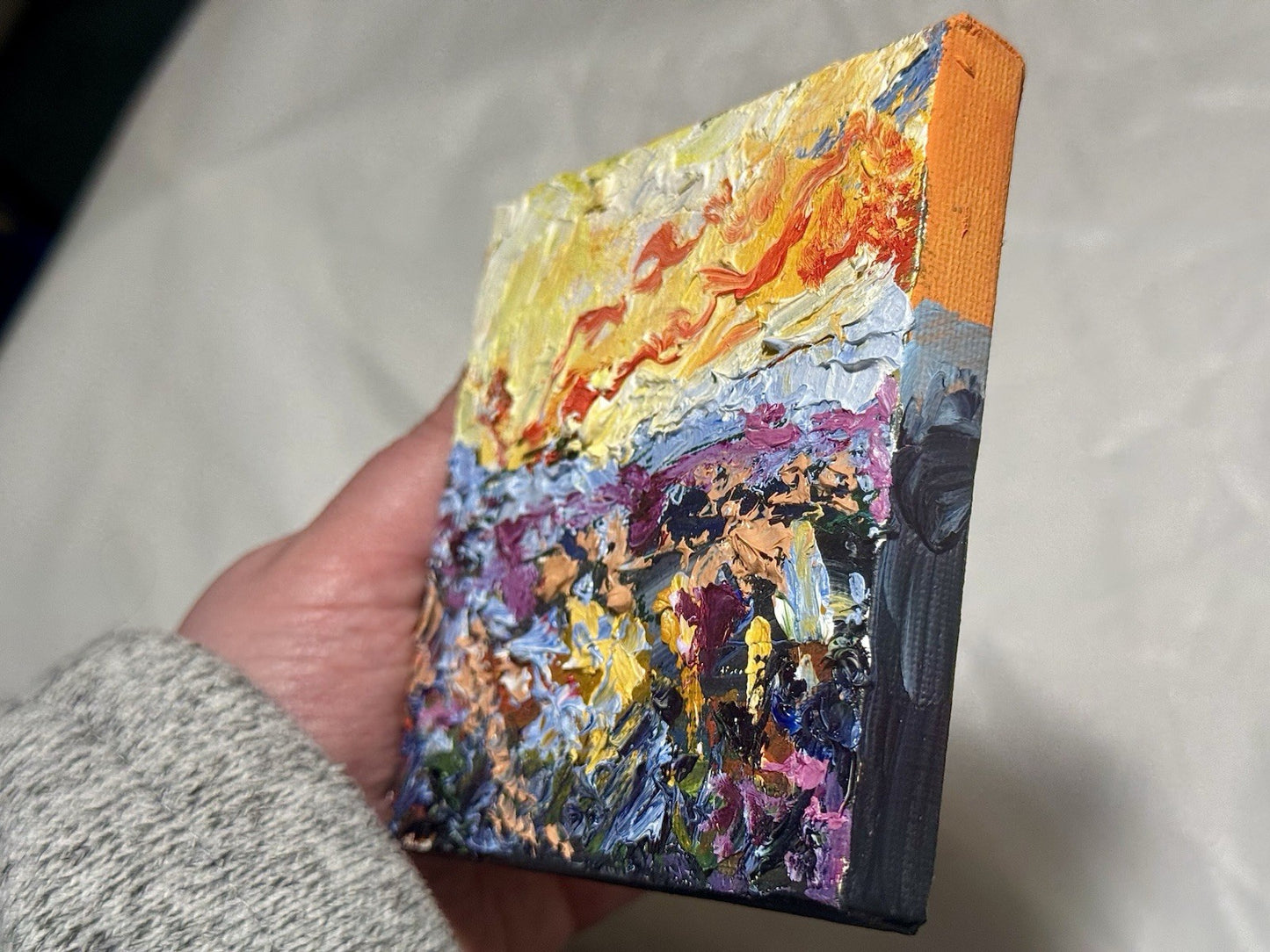 Oil painting ORIGINAL art Abstract Sunrise Wildflower Field Landscape Signed 4x4