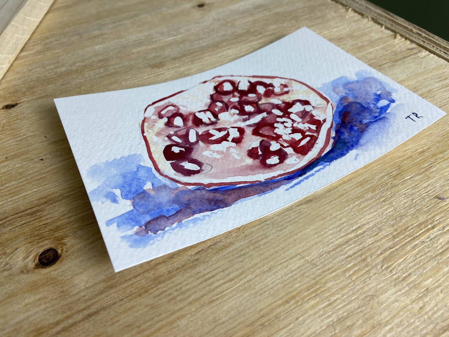 WATERCOLOR painting ORIGINAL art Pomegranate fruit artwork Food wall art 4x6"