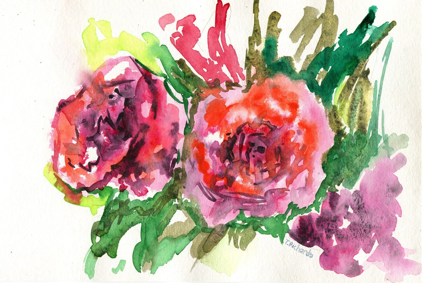 Watercolor Painting ORIGINAL Art Peony flower floral Peonies Wall Art 6x9"