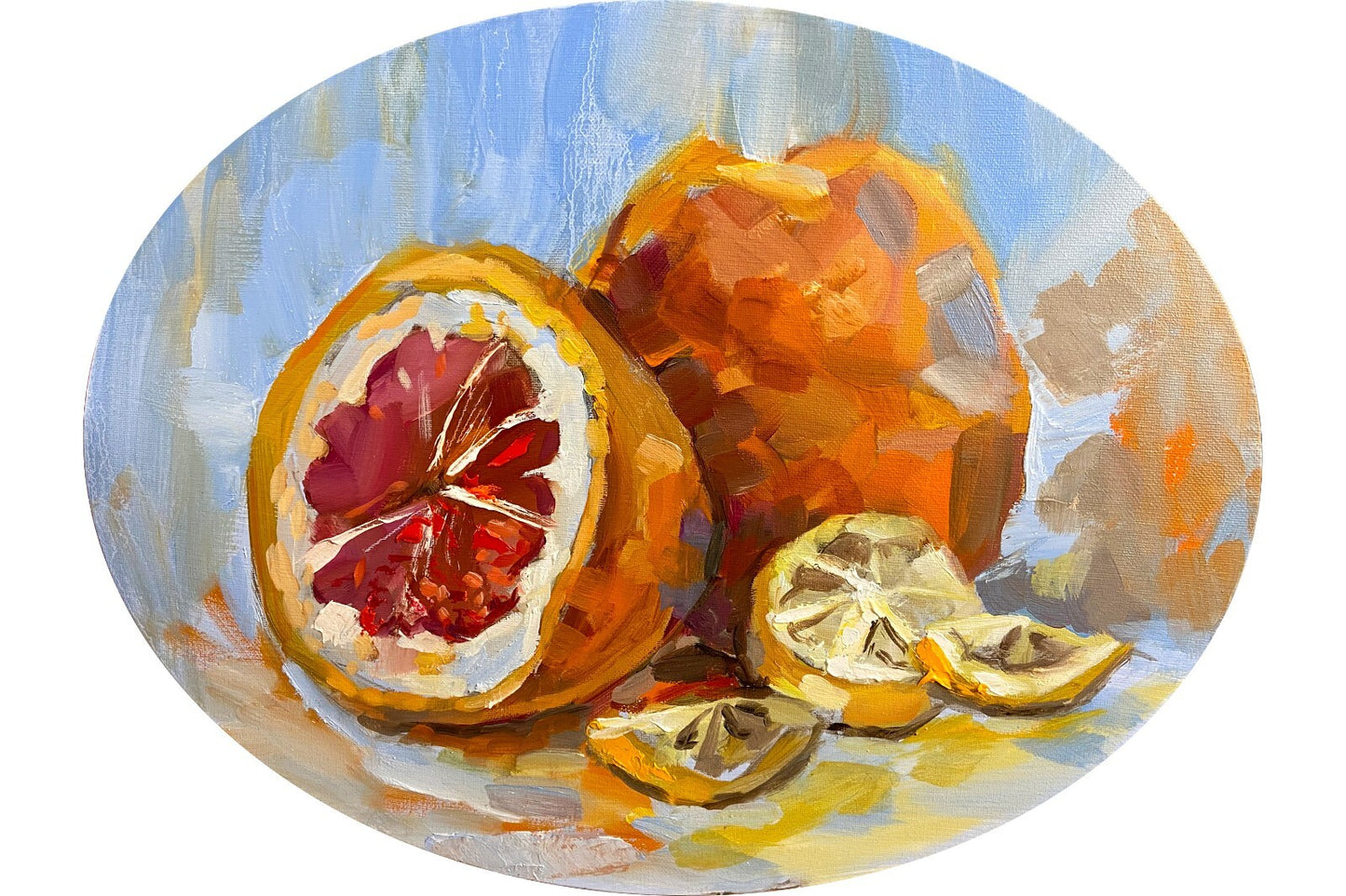 Oil painting ORIGINAL art Orange lemon fruit Citrus Oval artwork 11x14"