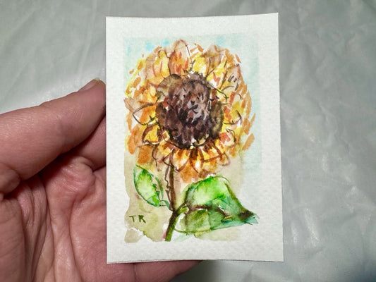 ACEO Watercolor Sunflower ORIGINAL Art ATC Painting Flower Floral Mini 2.5x3.5